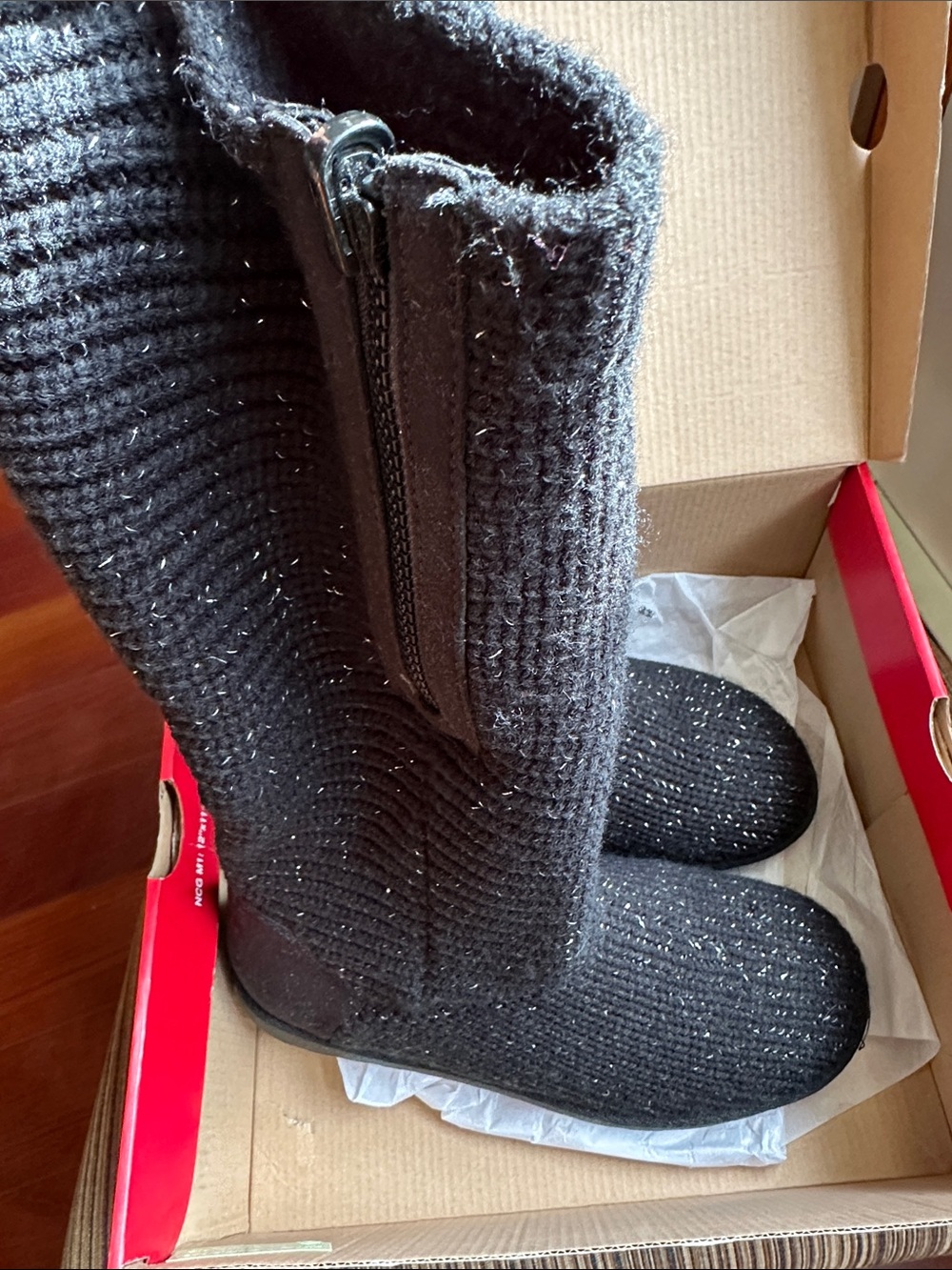 Knit Tall Cozy Boot with Side Zip - Black